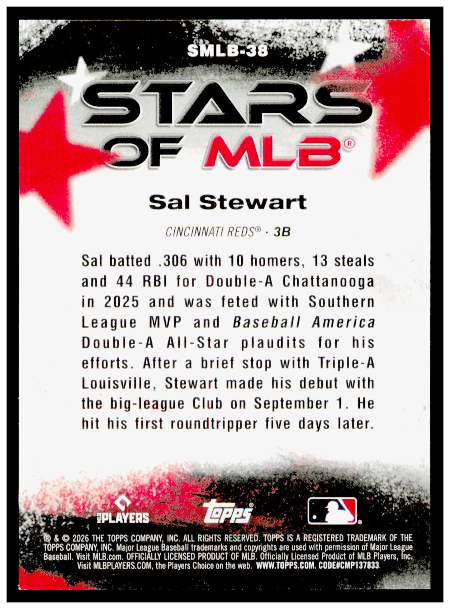 Series 2 Baseball Sal Stewart Card Stars of MLB Cincinnati Reds #SMLB-38