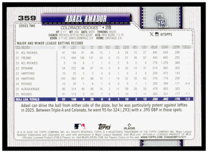 Series 2 Baseball Adael Amador Card Colorado Rockies #359
