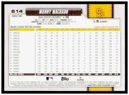 Series 2 Baseball Manny Machado Card San Diego Padres #614