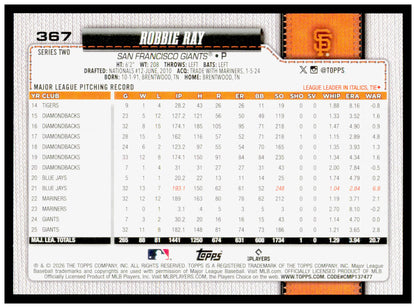 Series 2 Baseball Robbie Ray Card San Francisco Giants #367