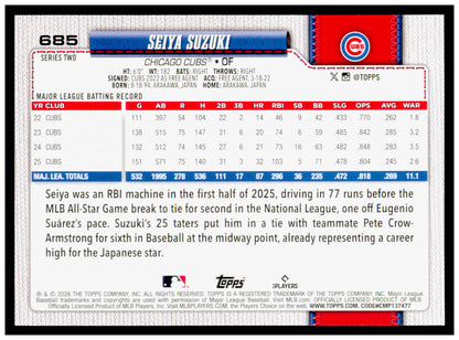 Series 2 Baseball Seiya Suzuki Card Chicago Cubs #685