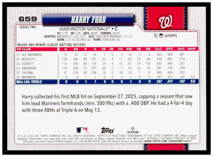 Series 2 Baseball Harry Ford Card Rainbow Foil RC Washington Nationals #659
