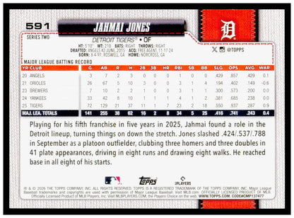Series 2 Baseball Jahmai Jones Card Rainbow Foil Detroit Tigers #591
