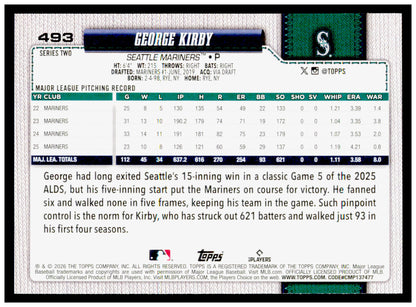 Series 2 Baseball George Kirby Card Seattle Mariners #493