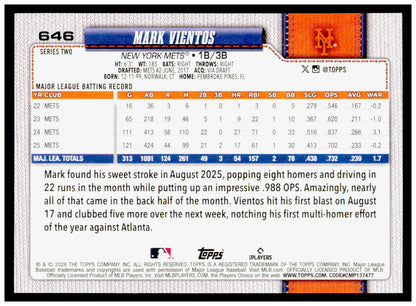Series 2 Baseball Mark Vientos Card New York Mets #646