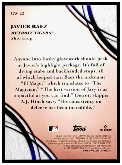 Series 2 Baseball Javier Báez Card Glove Work Detroit Tigers #GW-22