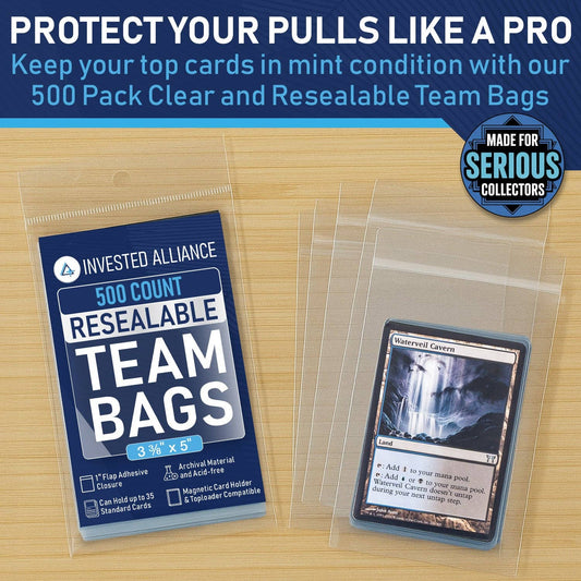 500 Pack Resealable Team Bags for Toploaders & Mags - Clear Adhesive Card Sleeves for Sports & TCG