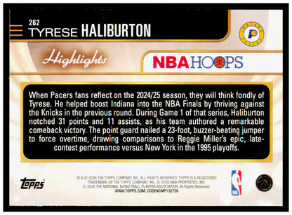 2025-26 Hoops Tyrese Haliburton Card Indiana Pacers #262