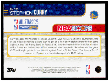 2025-26 Hoops Stephen Curry Card Golden State Warriors #275