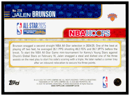 2025-26 Hoops Jalen Brunson Card New York Knicks #278