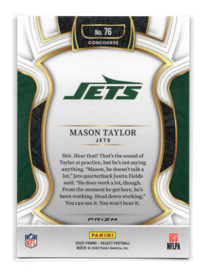 2025 Panini Select Mason Taylor Card Black and Green Prizm Shock RC  Jets #76