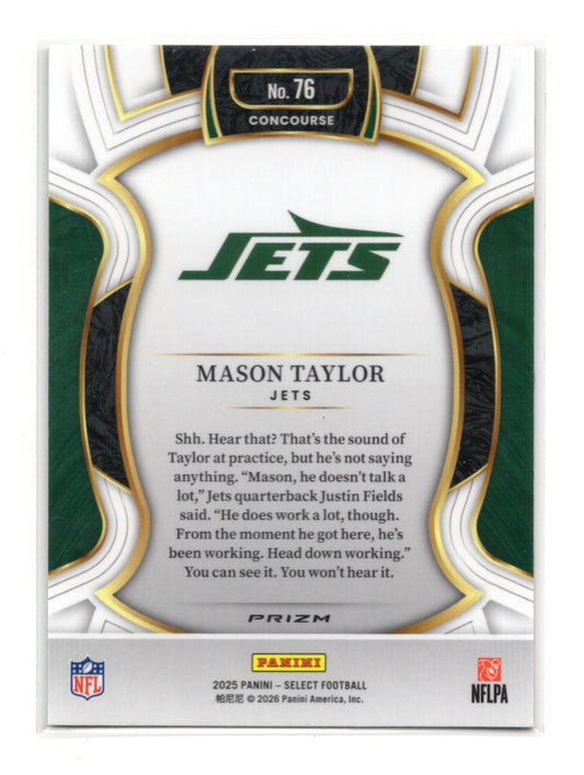 2025 Panini Select Mason Taylor Card Black and Green Prizm Shock RC  Jets #76