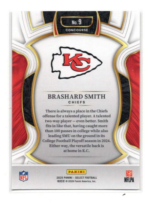 2025 Panini Select Brashard Smith Card Black and Green Prizm Shock RC  Chiefs #9