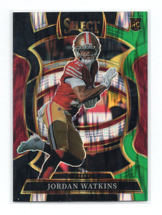 2025 Panini Select Jordan Watkins Card Black and Green Prizm Shock RC 49ers #18