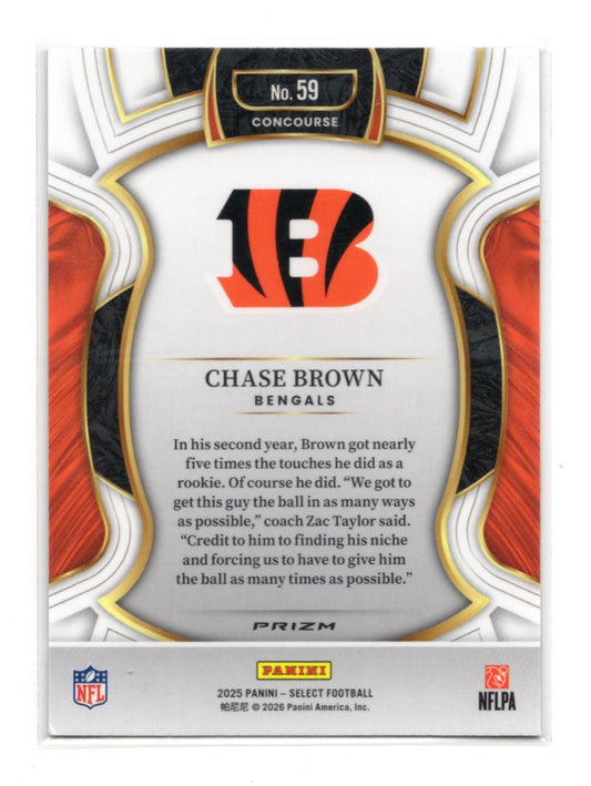 2025 Panini Select Chase Brown Card Black and Green Prizm Shock  Bengals #59