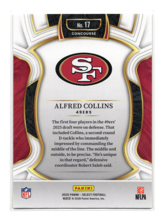 2025 Panini Select Alfred Collins Card RC San Francisco 49ers #17