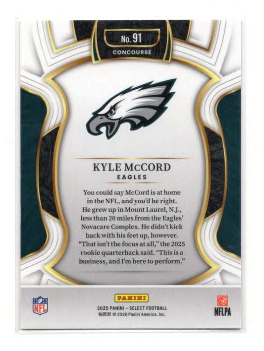 2025 Panini Select Kyle McCord Card RC Philadelphia Eagles #91