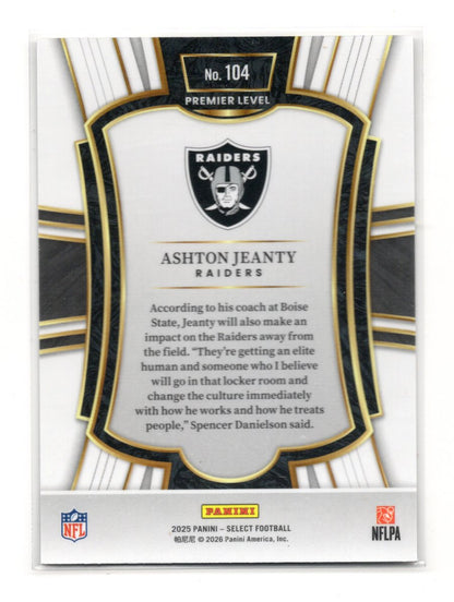 2025 Panini Select Ashton Jeanty Card Las Vegas Raiders #104