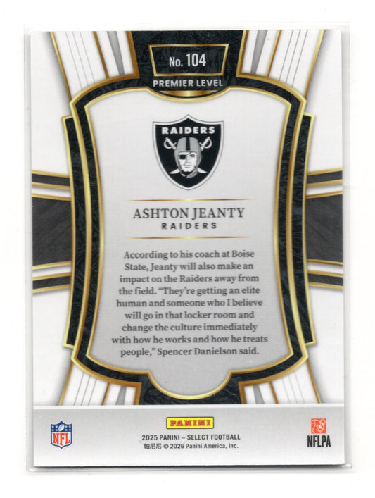 2025 Panini Select Ashton Jeanty Card Las Vegas Raiders #104