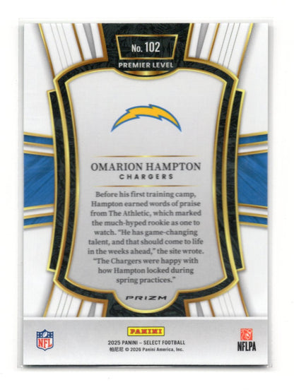 2025 Panini Select Omarion Hampton Card Black and Green Prizm Shock  Chargers