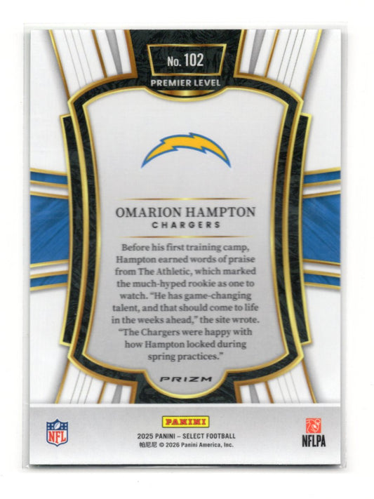 2025 Panini Select Omarion Hampton Card Black and Green Prizm Shock  Chargers