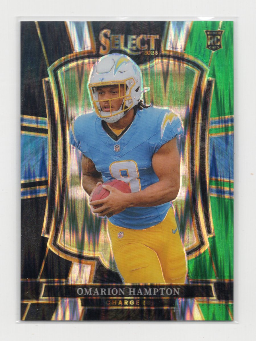 2025 Panini Select Omarion Hampton Card Black and Green Prizm Shock  Chargers