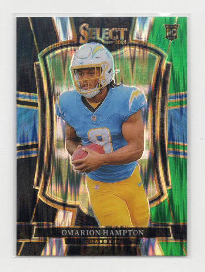 2025 Panini Select Omarion Hampton Card Black and Green Prizm Shock  Chargers
