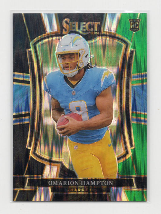 2025 Panini Select Omarion Hampton Card Black and Green Prizm Shock  Chargers