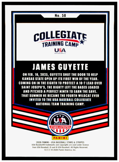 2026 Panini Stars & Stripes Prizm USA Baseball James Guyette Card USA #58