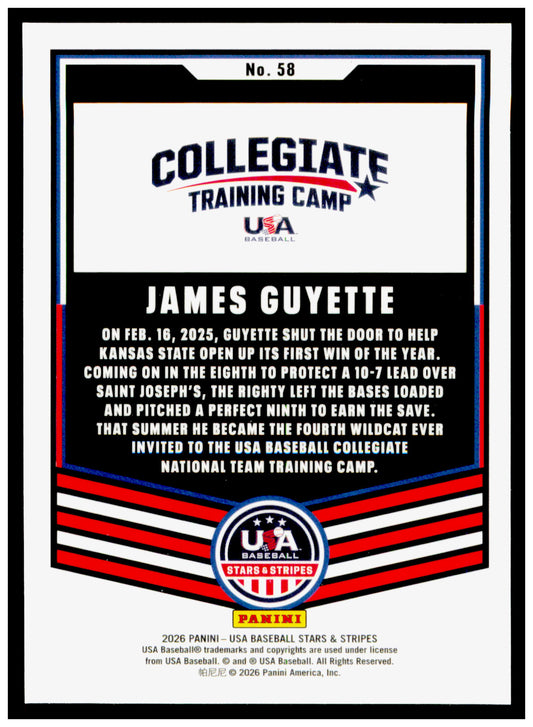 2026 Panini Stars & Stripes Prizm USA Baseball James Guyette Card USA #58