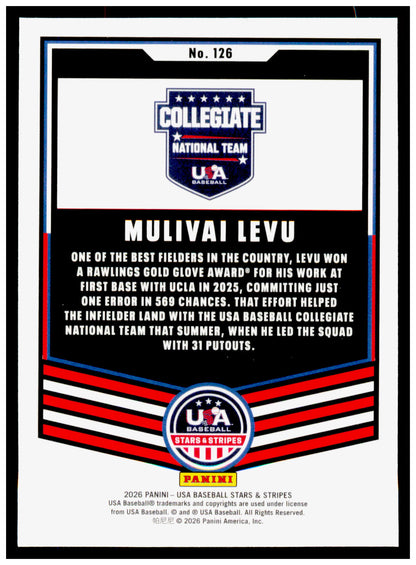 2026 Panini Stars & Stripes Prizm USA Baseball Mulivai Levu Card USA #126