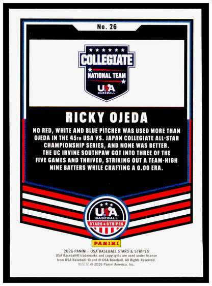2026 Panini Stars & Stripes Prizm USA Baseball Ricky Ojeda Card USA #26