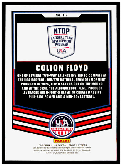 2026 Panini Stars & Stripes Prizm USA Baseball Colton Floyd Card USA #117