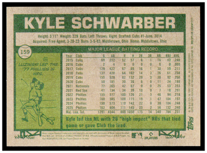 2026 Topps Heritage Kyle Schwarber Card Philadelphia Phillies #159