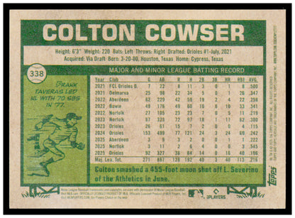 2026 Topps Heritage Colton Cowser Card Baltimore Orioles #338