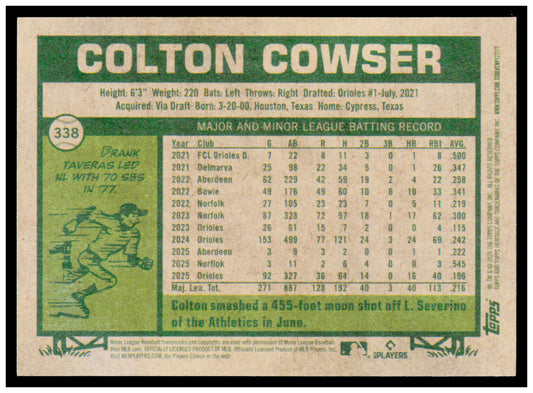 2026 Topps Heritage Colton Cowser Card Baltimore Orioles #338
