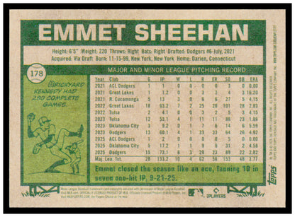 2026 Topps Heritage Emmet Sheehan Card Los Angeles Dodgers #178