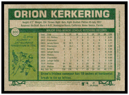 2026 Topps Heritage Orion Kerkering Card Dark Yellow Philadelphia Phillies #300