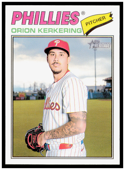 2026 Topps Heritage Orion Kerkering Card Dark Yellow Philadelphia Phillies #300