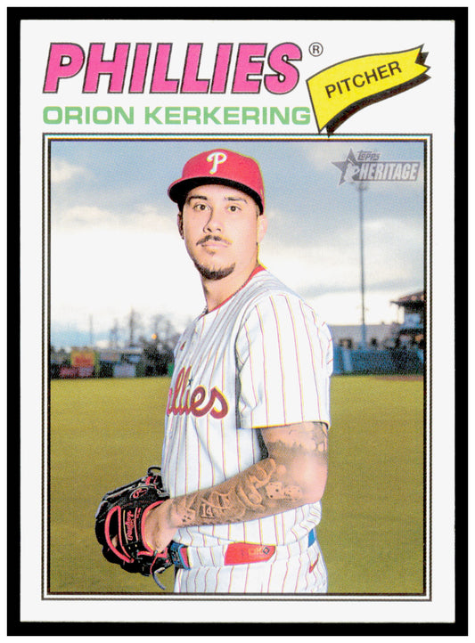 2026 Topps Heritage Orion Kerkering Card Dark Yellow Philadelphia Phillies #300