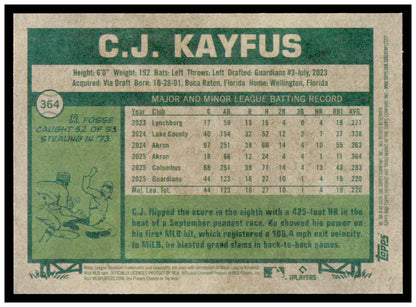 2026 Topps Heritage C.J. Kayfus Card RC Cleveland Guardians #364
