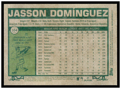 2026 Topps Heritage Jasson Domínguez Card New York Yankees #104