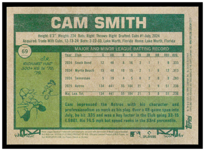 2026 Topps Heritage Cam Smith Card Houston Astros #69