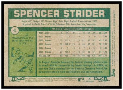 2026 Topps Heritage Spencer Strider Card Atlanta Braves #41
