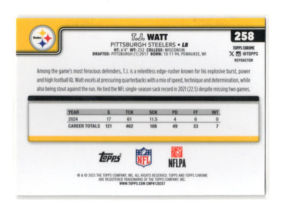 2025 Topps Chrome T.J. Watt Card Refractor Pittsburgh Steelers #258