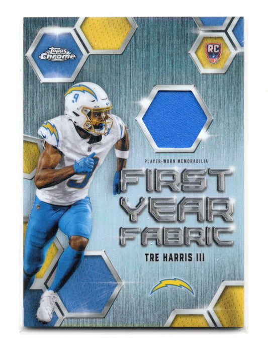 2025 Topps Chrome Tre Harris III Card First Year Fabric MEM Chargers #FYF-TH