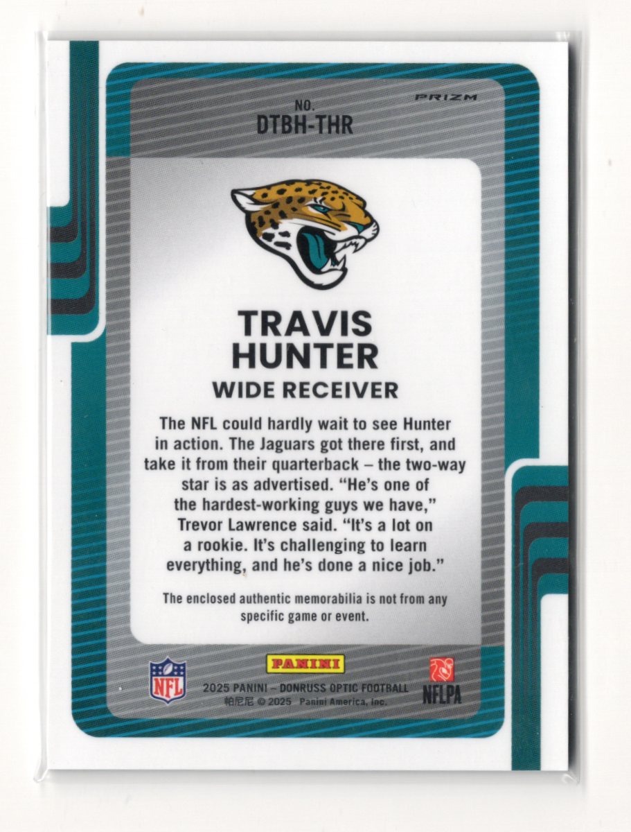2025 Donruss Optic Travis Hunter Card Donruss Threads Blue Hyper MEM  Jaguars