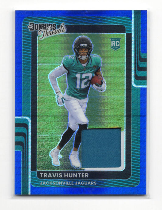 2025 Donruss Optic Travis Hunter Card Donruss Threads Blue Hyper MEM  Jaguars