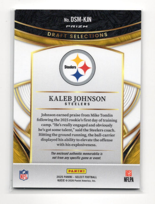 2025 Panini Select Kaleb Johnson Draft Selections Memorabilia Red Prizm Steelers