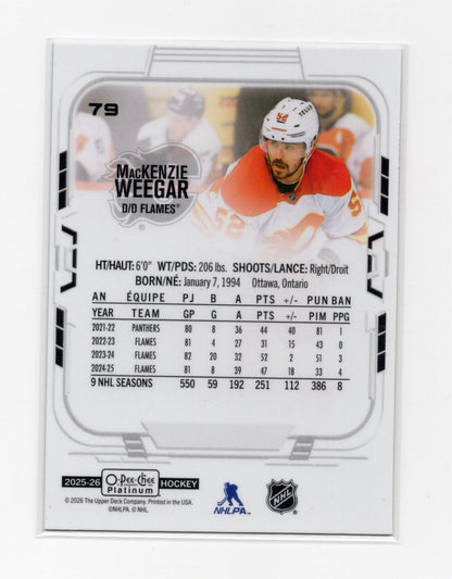 2025-26 O-Pee-Chee Platinum MacKenzie Weegar Card Calgary Flames #79